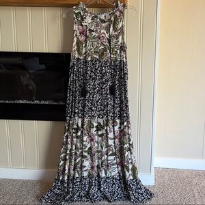 Kaktus Floral Maxi Dress - Black, Green, Pink